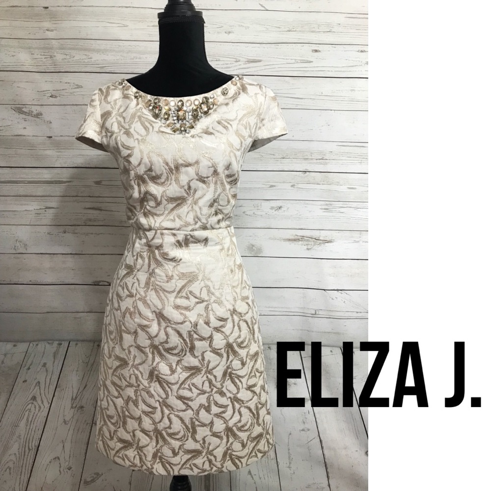 Eliza J. Cream & Gold Holiday Party Dress 12